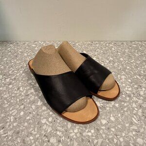 Dolce Vita Black Leather Slide Flat Sandals, Women’s Size 9